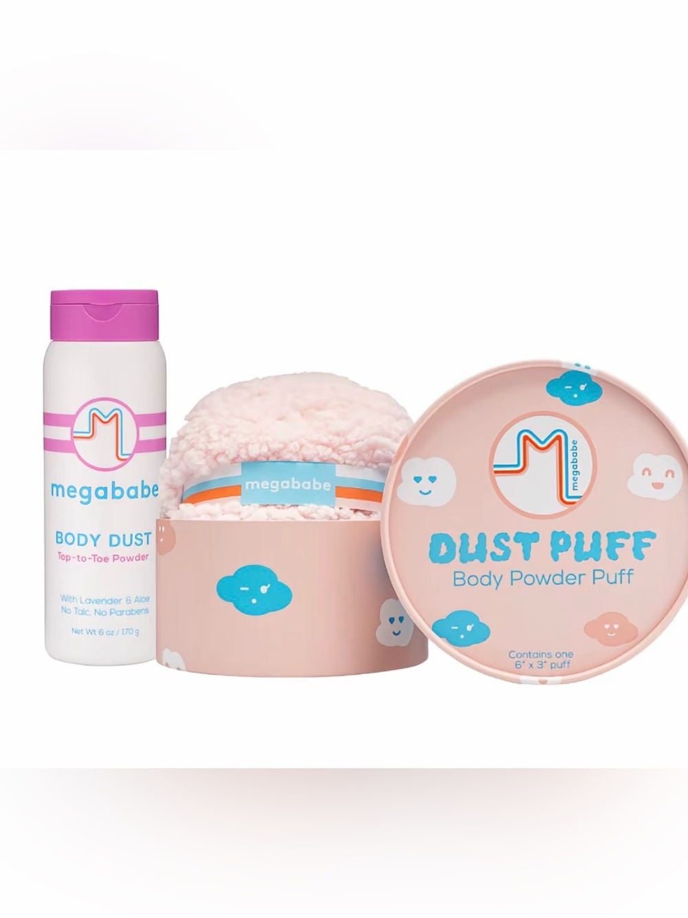 NEW Megababe Body Dust Powder & Dust Puff Applicator Set
